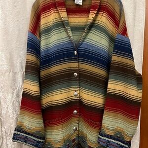 *SOLD* on Depop Wool Striped Women's Sweater with Turquoise Detail